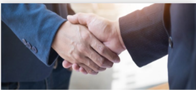 Business partners shaking hands — consortium coordination